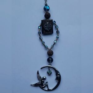Silver Moon and Angel Pendant Key Chain